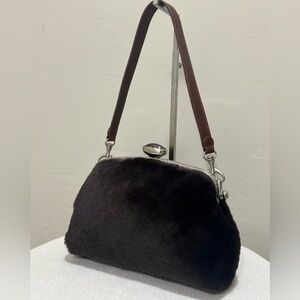Real Shearling Leather Handmade Push Lock Frame Shoulder Bag, Crossbody